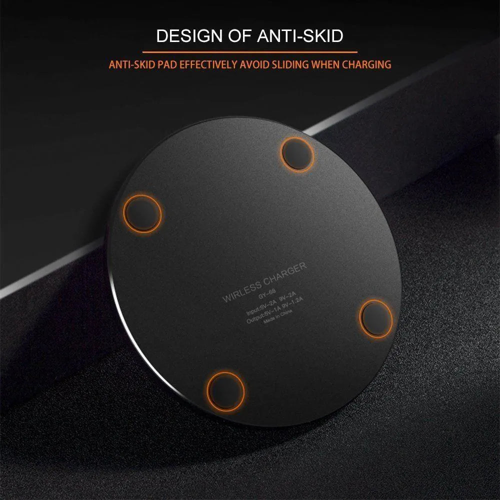 Black ultra-thin square wireless fast charging pad with USB cable