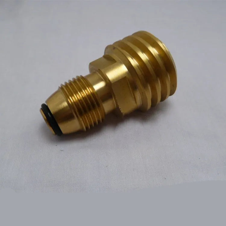 Brass gas adapter with external taper thread and gold finish for 7mm domestic gas connections