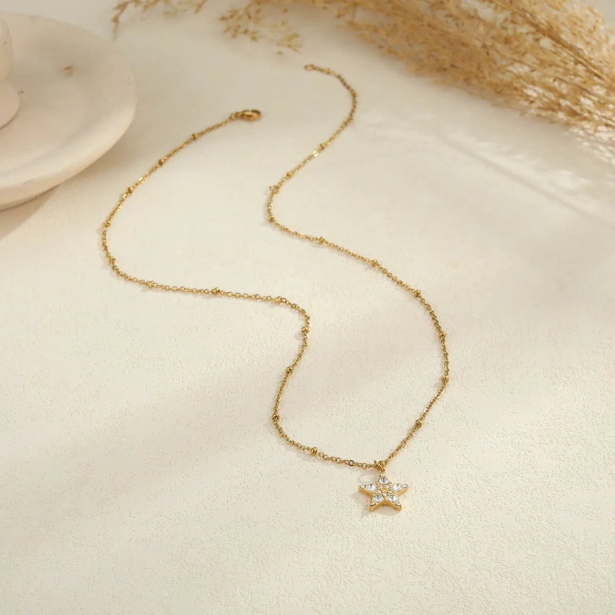 Women's stainless steel pendant necklace electroplated finish geometric five star moon water drop shape chain