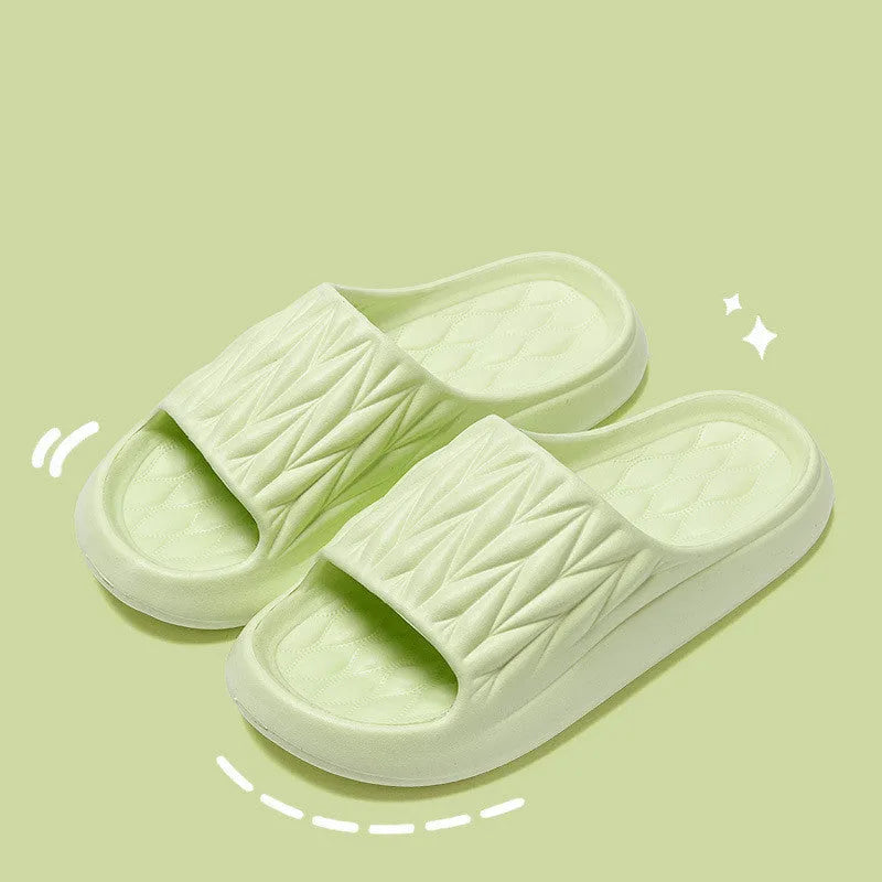 Leaf texture design EVA slippers for men and women in various colours on a white background.