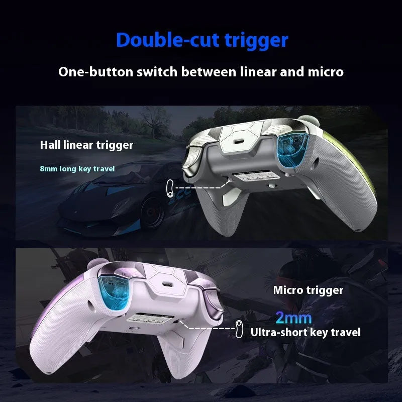 Rocker smart startstop charging base game controller with double-cut trigger body in black green or purple