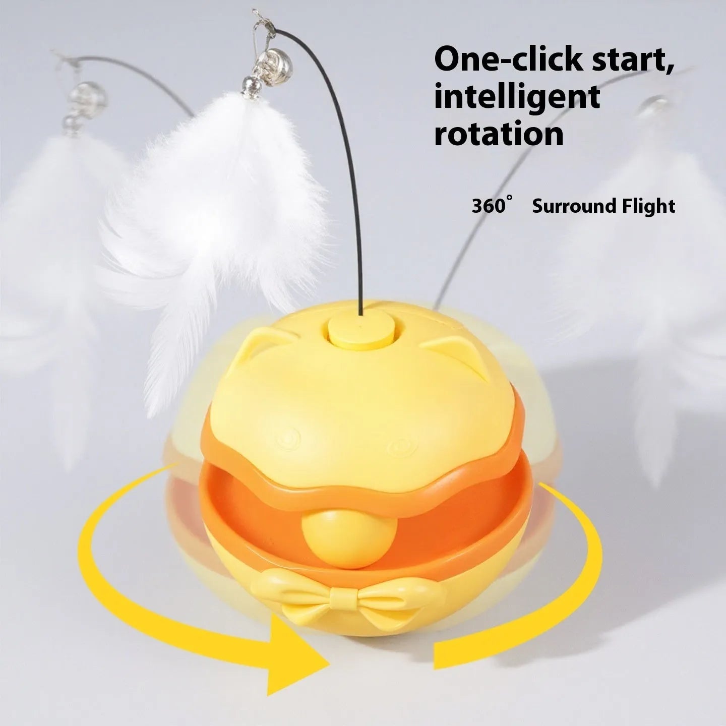 Electric cat toy tumbler with self-rotating base and teaser stick attachment in three colour options