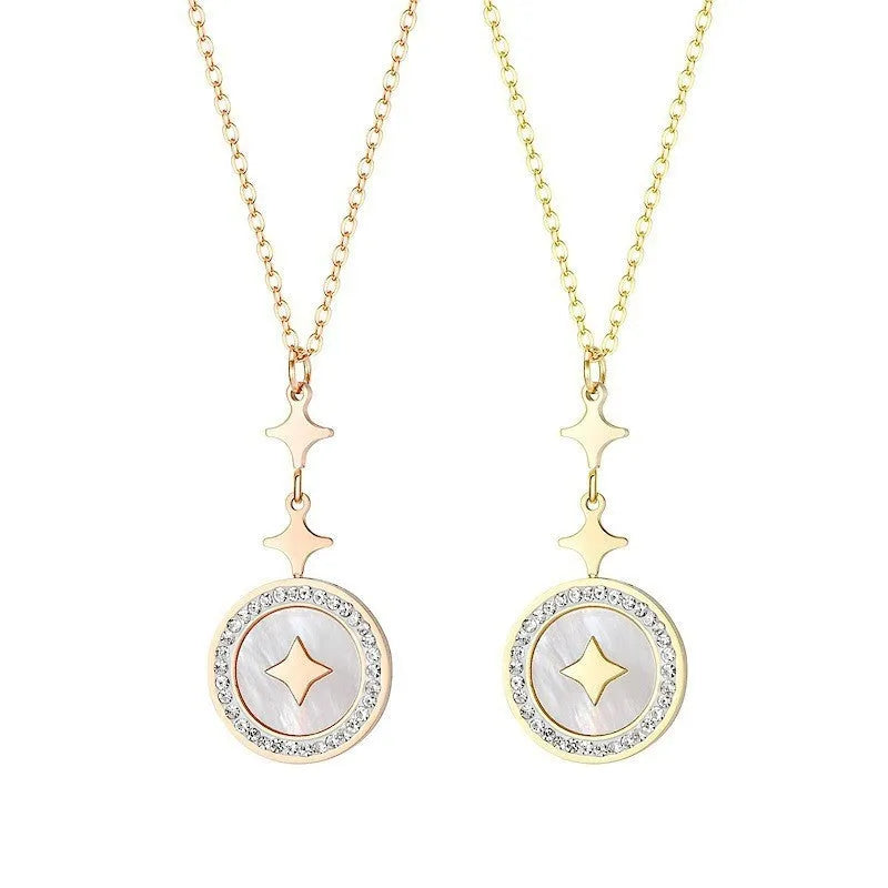 Titanium steel necklace with six-pointed star pendant on O-ring chain in gold finish