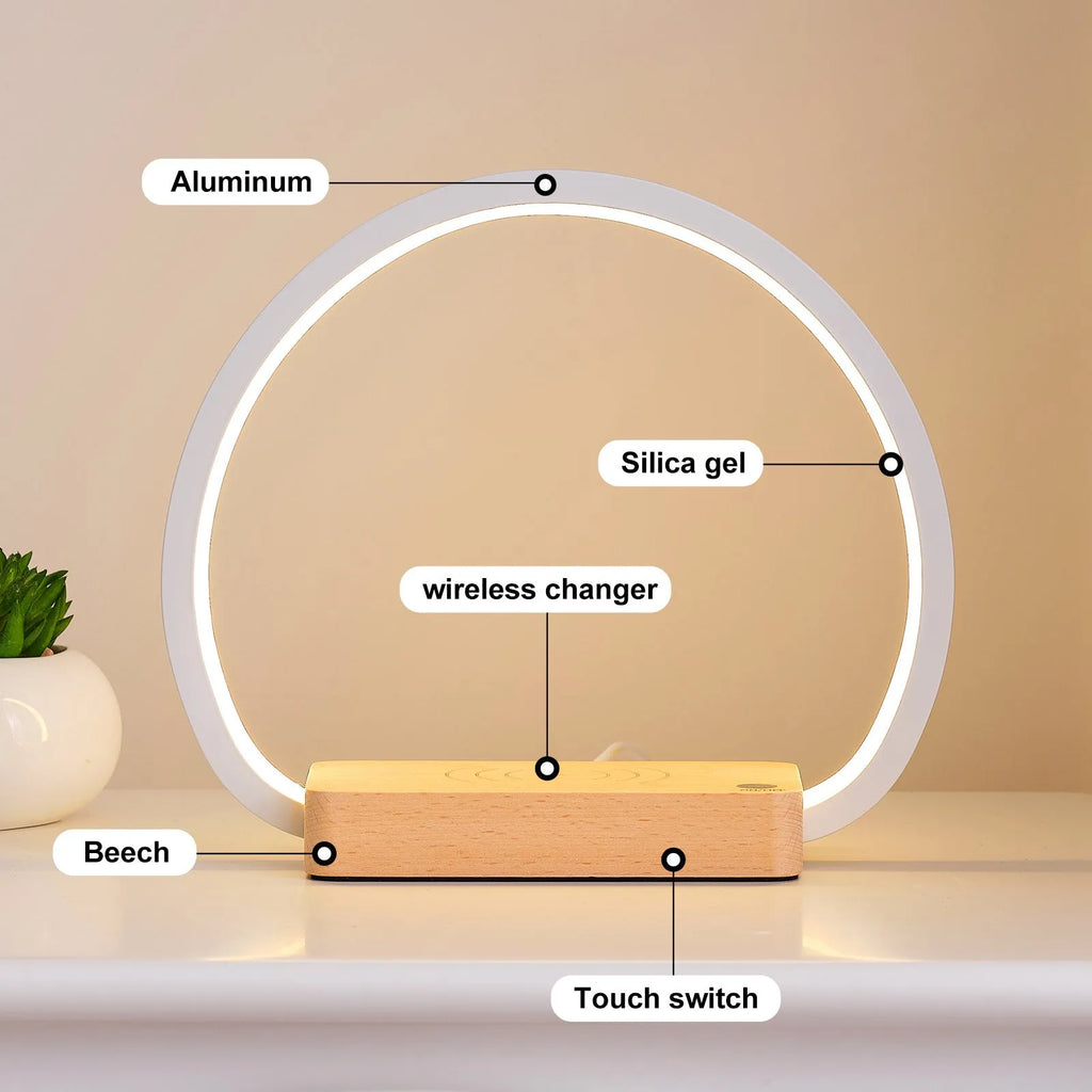 Wireless fast charging touch night light solid wood European style desk lamp with USB cable