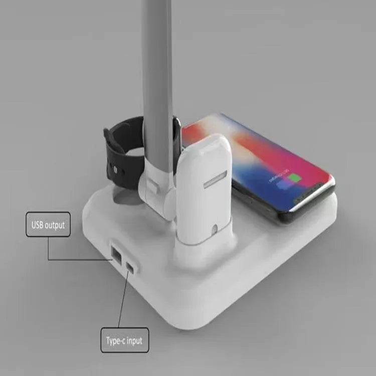 X-1 model 4-in-1 LED desk lamp with wireless charging in black or white colour
