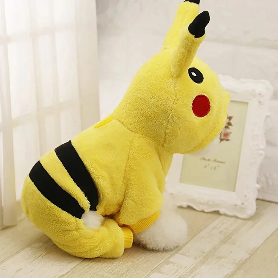 Fleece cat coat hoodie with cartoon design for small dogs and cats in autumn and winter.