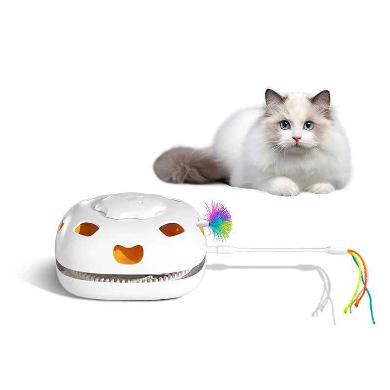 Automatic cat toy with teaser wand and self-hi relief mechanism in pictured colour