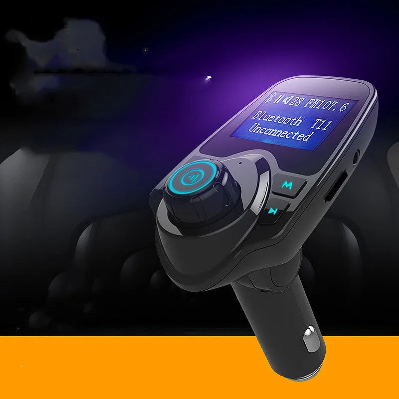 Black car Bluetooth hands-free FM transmitter with USB port and TF card slot for music playback