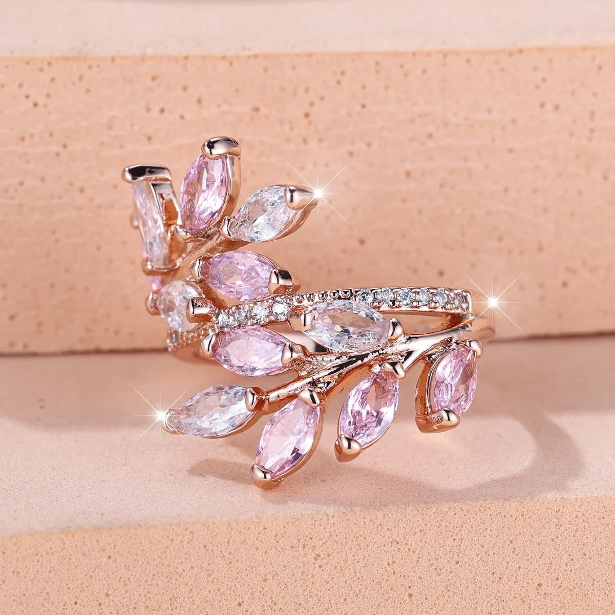 Adjustable copper leaf ring with a central horse eye zircon stone in a choice of nine colour finishes.