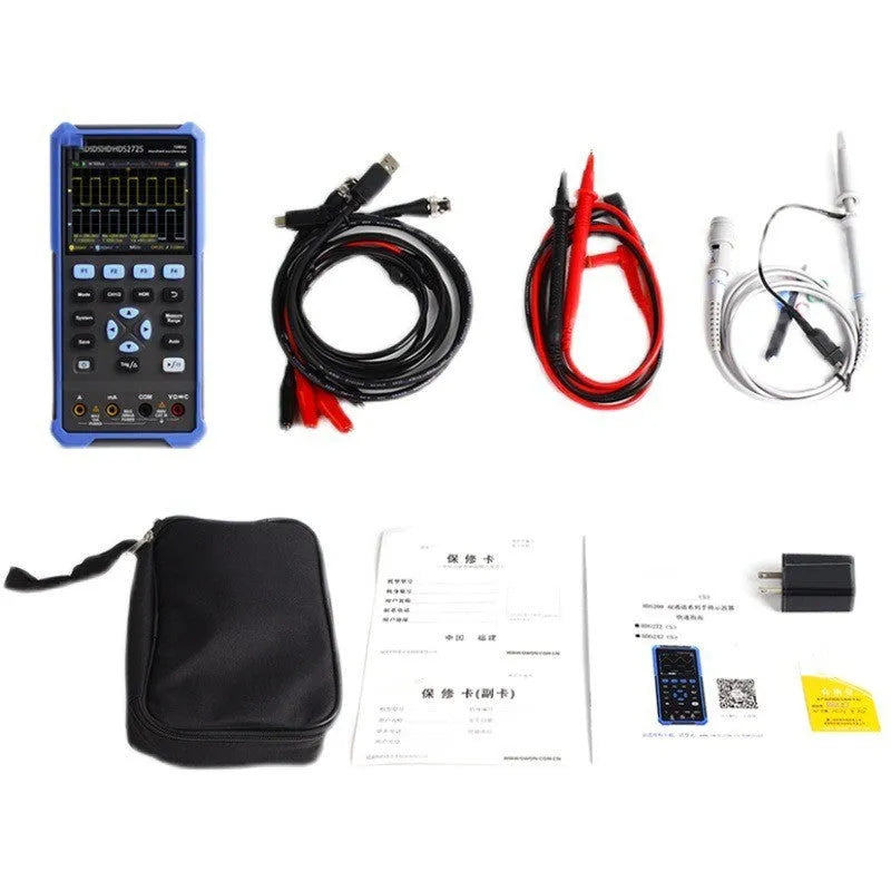 Handheld digital oscilloscope with probe and accessories for automotive diagnostics