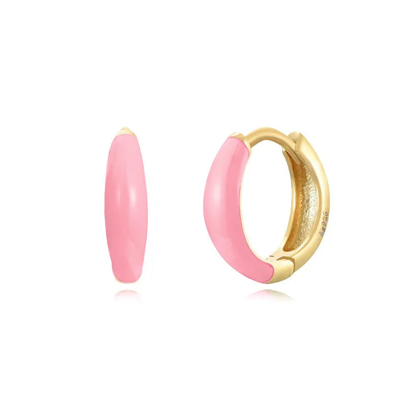 Geometric U-shaped oval curved earrings with colourful dripping oil epoxy resin finish on silver-plated copper.