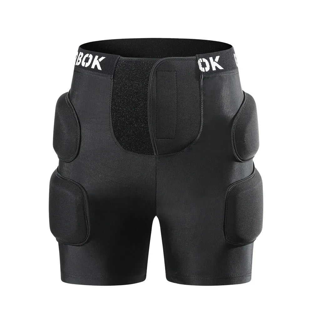 Black spandex hip protection pad with protective foam for skating and skiing.