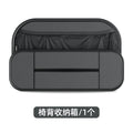 Black leather car seat rear storage bag with adjustable dividers for vehicle organisation