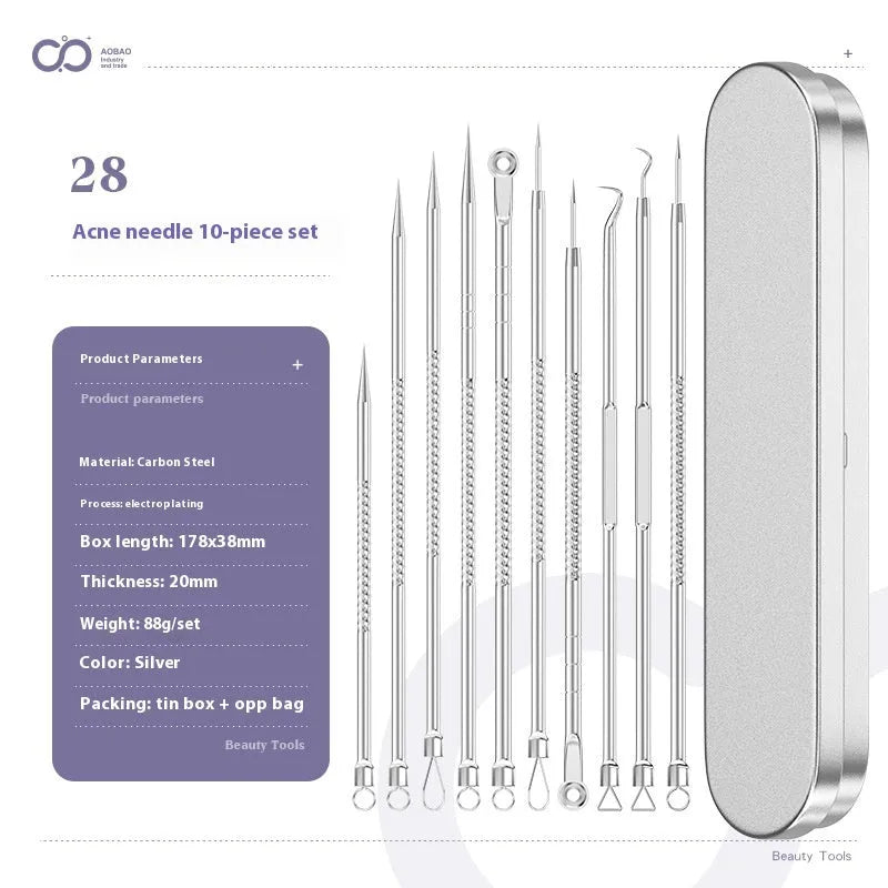 4-piece metal acne needle set with ultra fine pointed tips for precise skin treatment applications