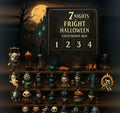 Halloween advent countdown box with horror doll figurines showing 31 compartments for daily surprises