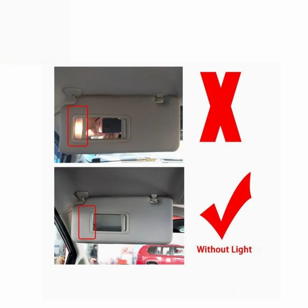 Beige Nissan Lida 2005-2012 sun visor with cosmetic mirror showing 43x23x8 cm dimensions
