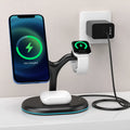 Black magnetic wireless charger with minimalist design on flat surface