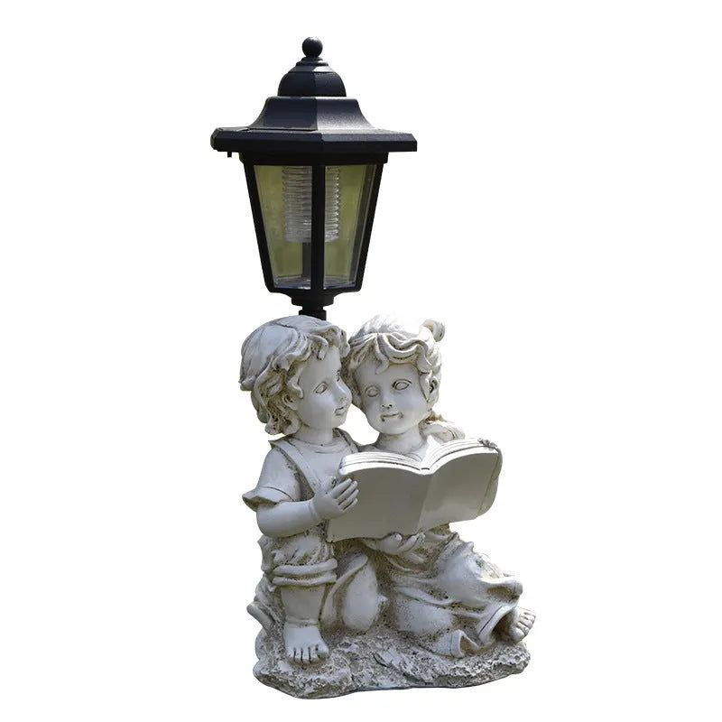 Solar hexagonal garden lamp with decorative resin animal sculpture in American country style