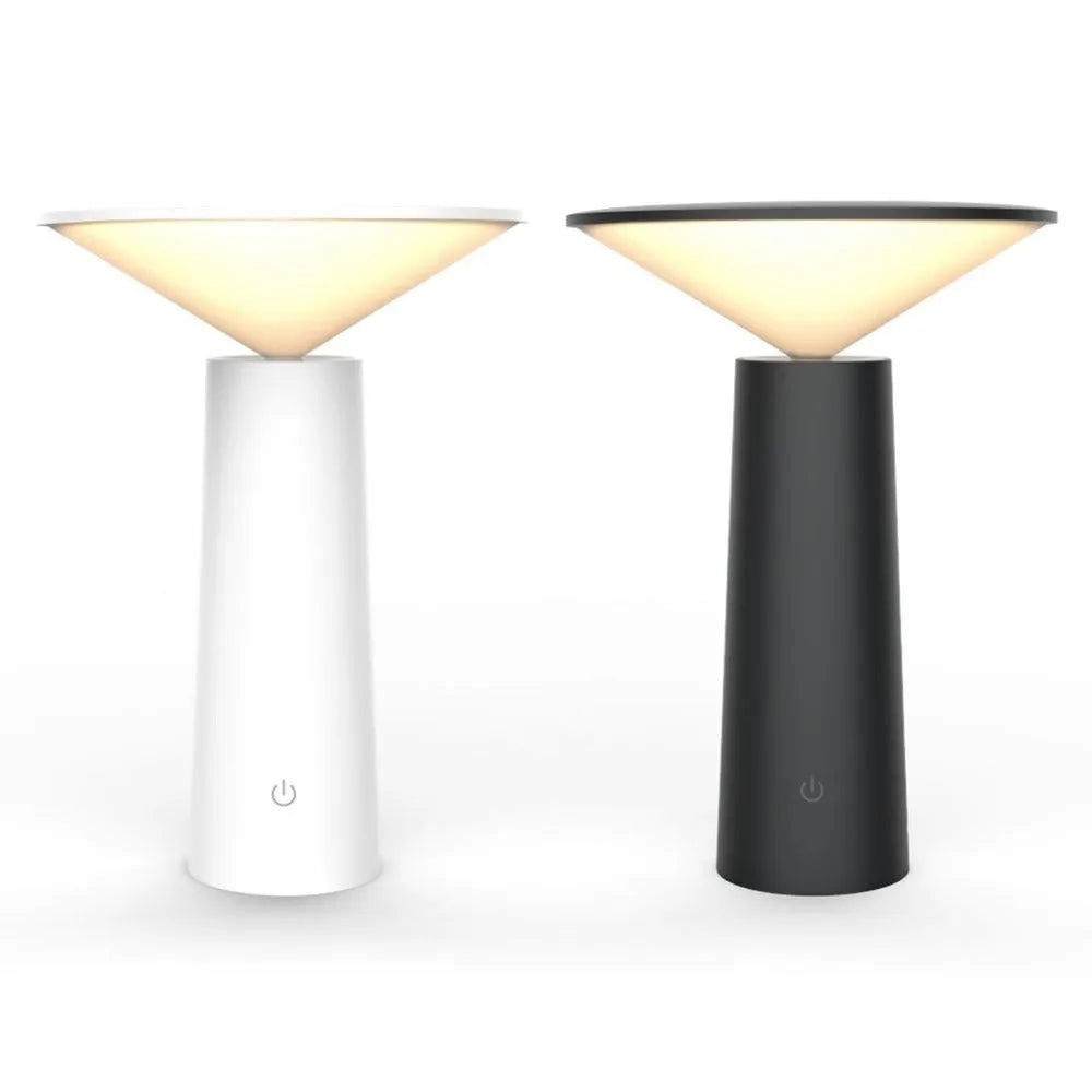 Black USB LED table lamp with touch sensor and adjustable head on wooden desk