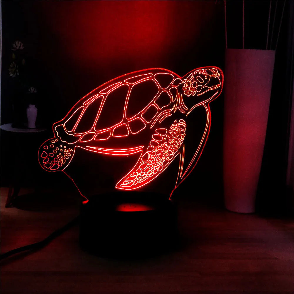 3D translucent acrylic turtle-shaped LED night light showing multi-colour glow.
