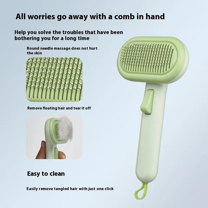 Large pet hair removal comb for cats and dogs in light green colour with stainless steel blade