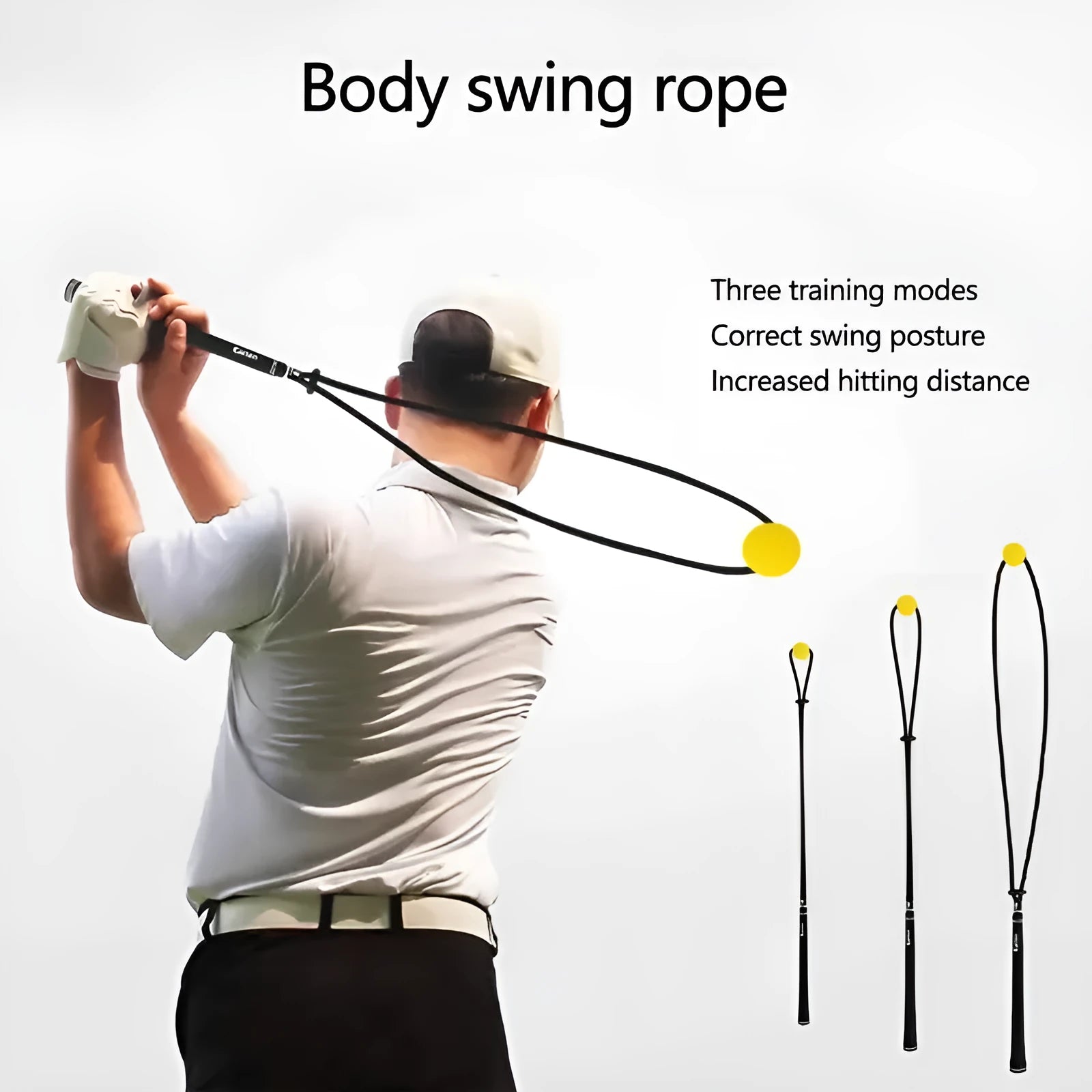 Black silicone elastic golf swing practice rope training aid for physical correction
