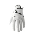 White half sheepskin leather golf glove for men on a green background