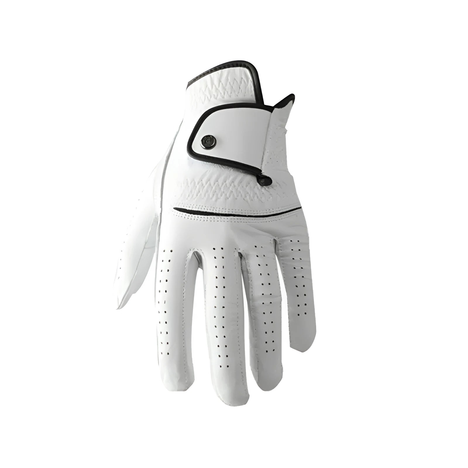 White half sheepskin leather golf glove for men on a green background