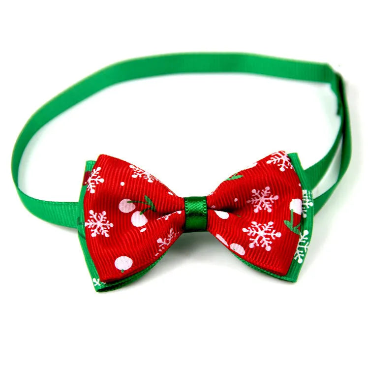 Handmade ribbon dog bow tie in nine colours with adjustable 20-26cm neck loop on a small dog