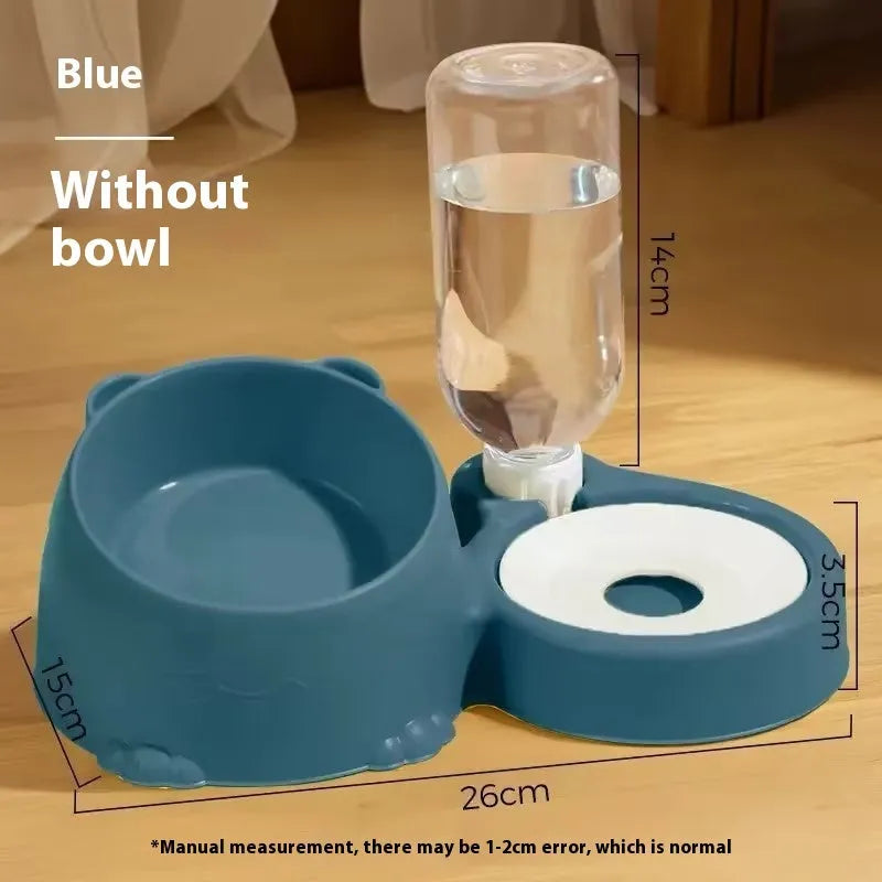 Double bowl automatic pet drinking basin with stainless steel ceramic base and removable plastic bowls
