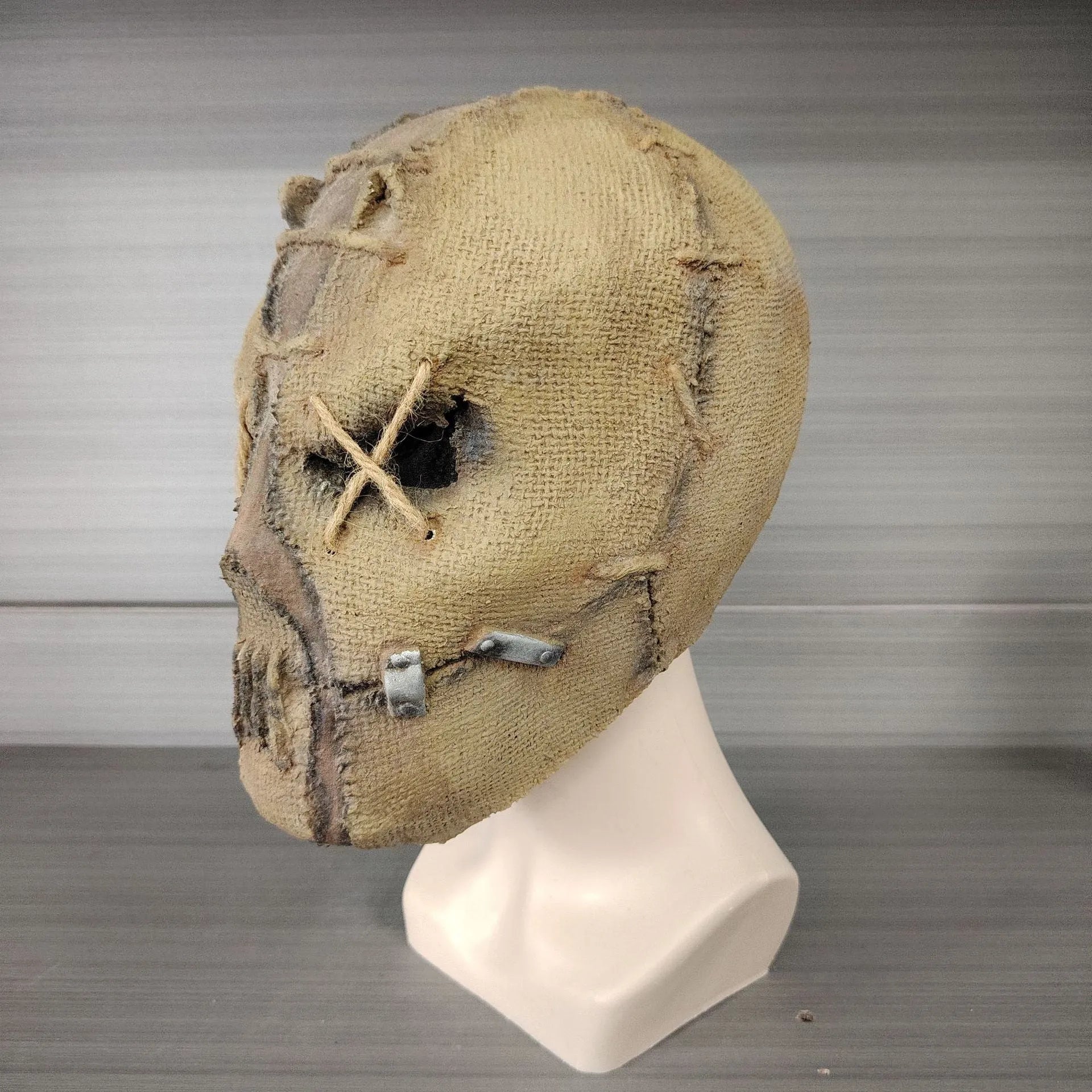 Latex scar skull horror mask showing full facial coverage design for Halloween costumes