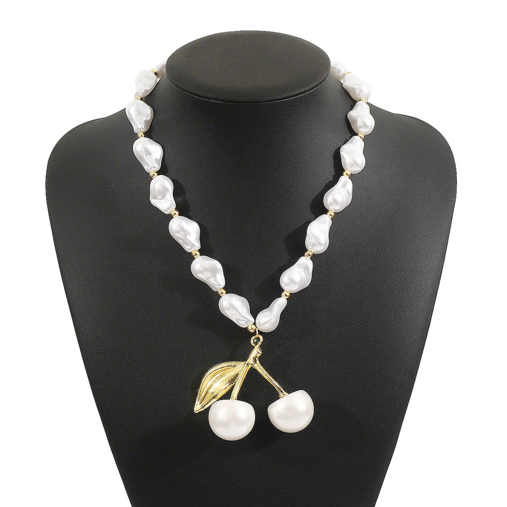 Creative cherry fruit pearl necklace for women with adjustable 51-60cm length