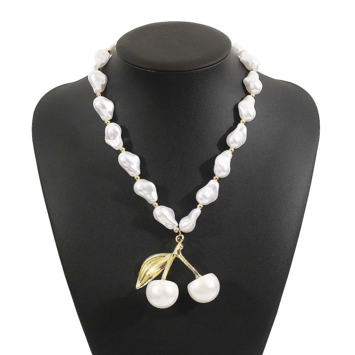 Creative cherry fruit pearl necklace for women with adjustable 51-60cm length