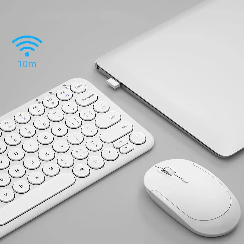 Ultra-thin wireless keyboard and mouse set with quiet keys in black, white or pink colour options