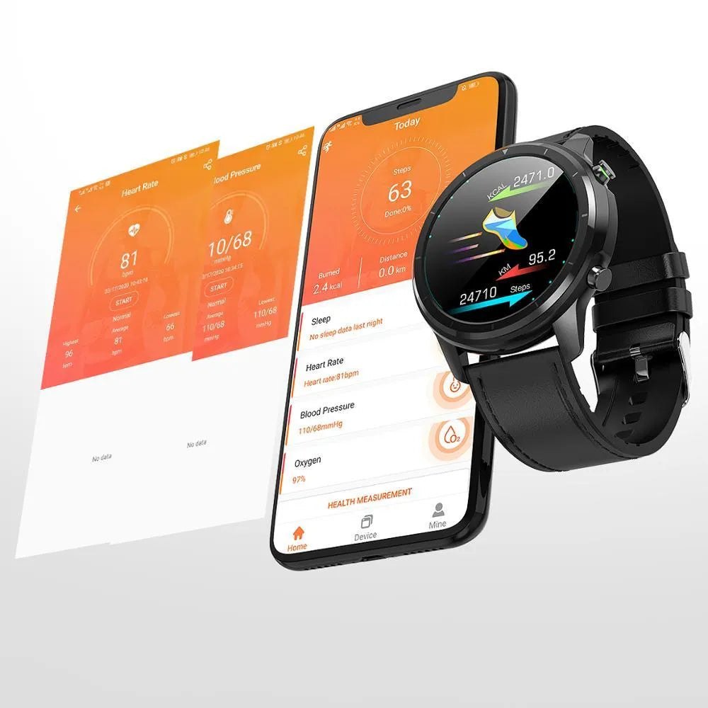 LEMFO LF26 smart bracelet in brown and black with 1.3-inch touchscreen displayed.