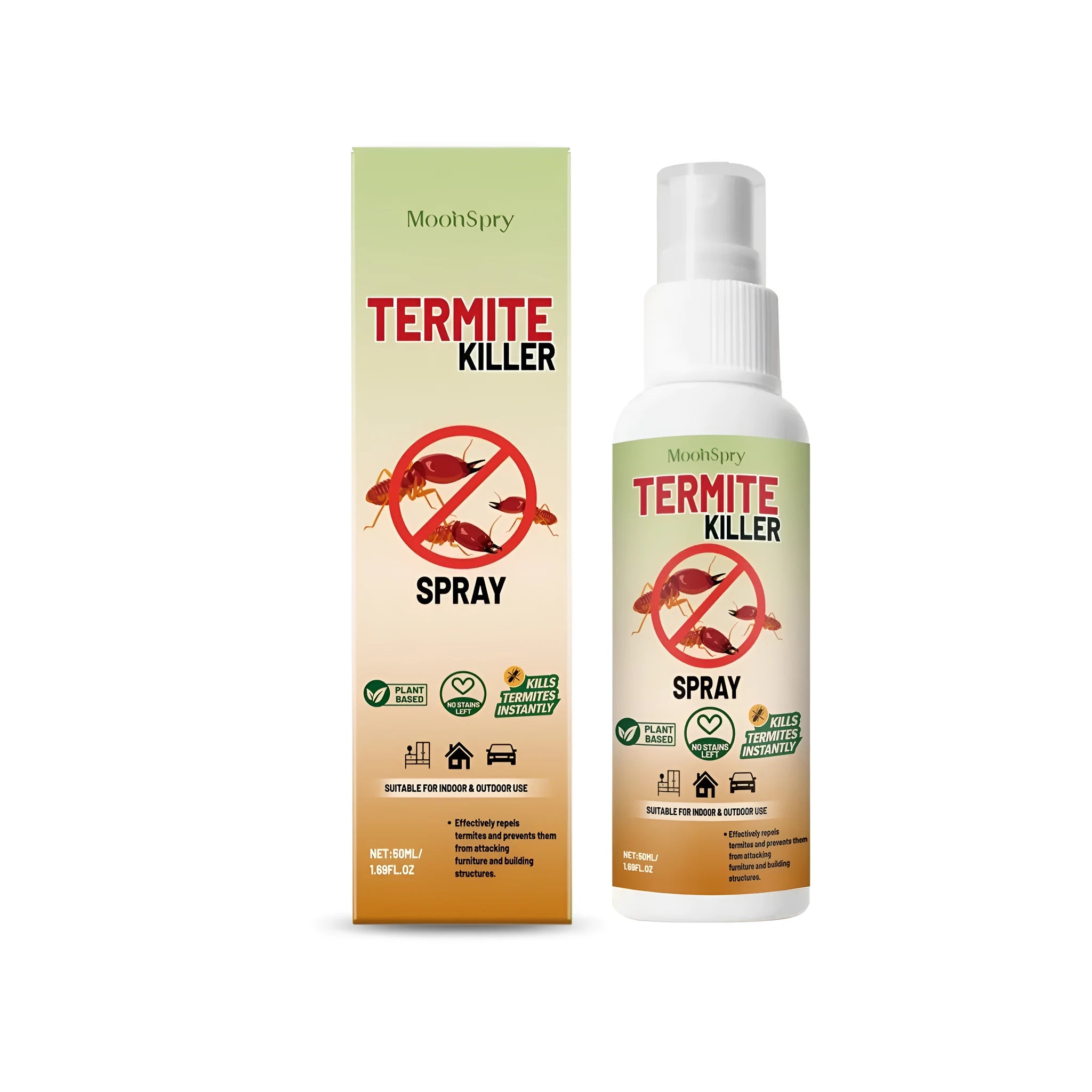 50ml bottle of termite killer insecticide spray on a wooden surface