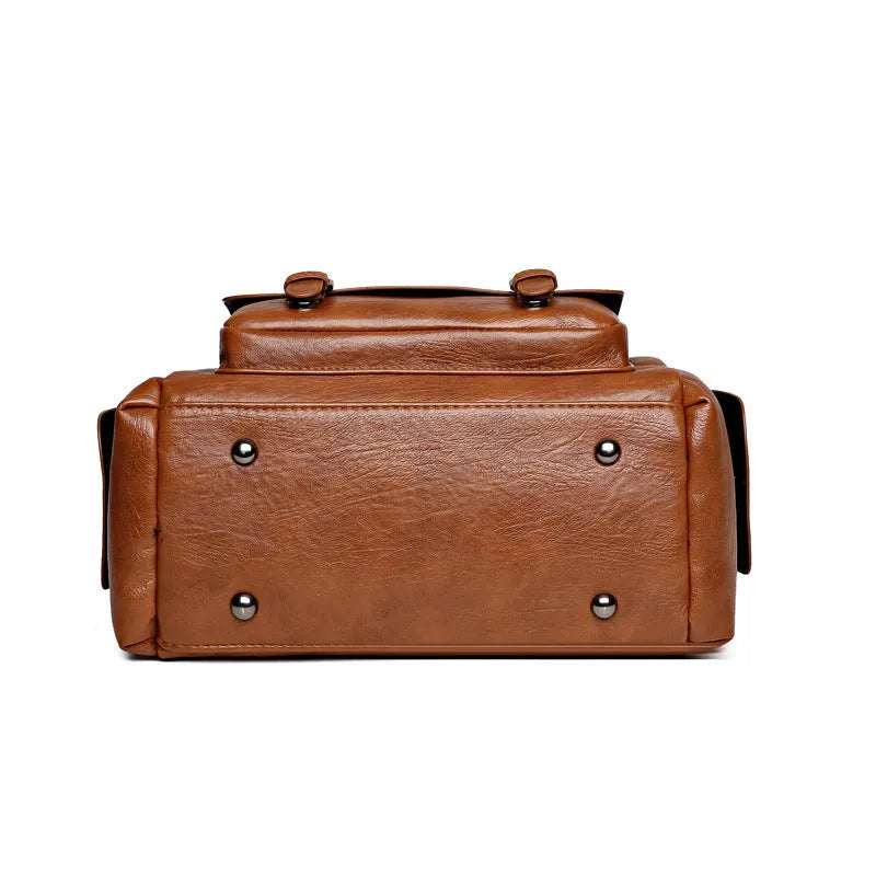 Vintage large capacity horizontal square messenger bag in PU leather