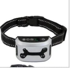 Digital anti-bark dog training collar with LCD display showing correction levels on adjustable reflective strap