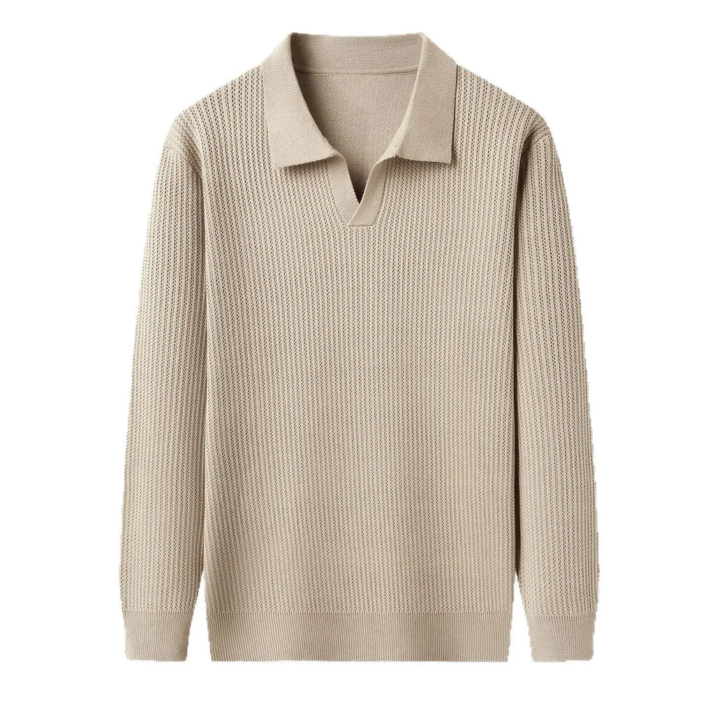 Men's loose-fit casual pullover sweater in a polyester, viscose and nylon blend, shown in green colour.
