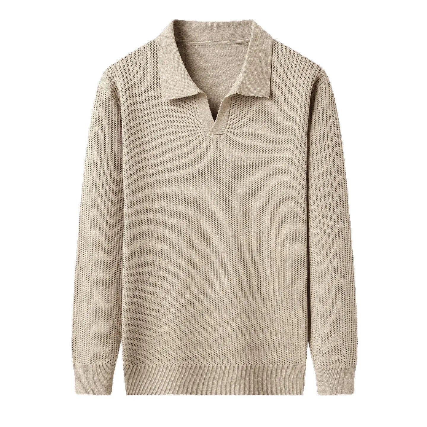 Men's loose-fit casual pullover sweater in a polyester, viscose and nylon blend, shown in green colour.