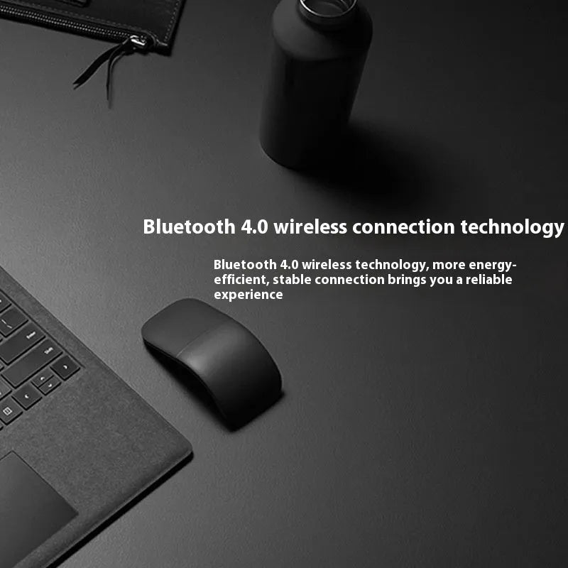 Folding Bluetooth 4.0 wireless mouse shown in compact travel position measuring 131.2x55x14.5mm