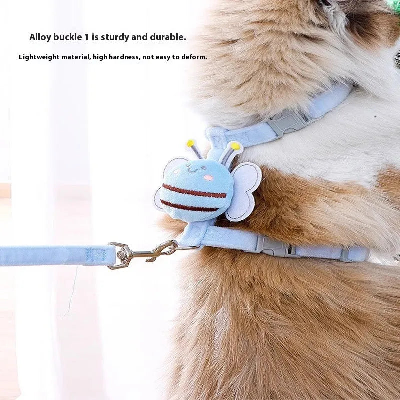 Bee-shaped cat rope leash in blue, pink or yellow with adjustable sizing