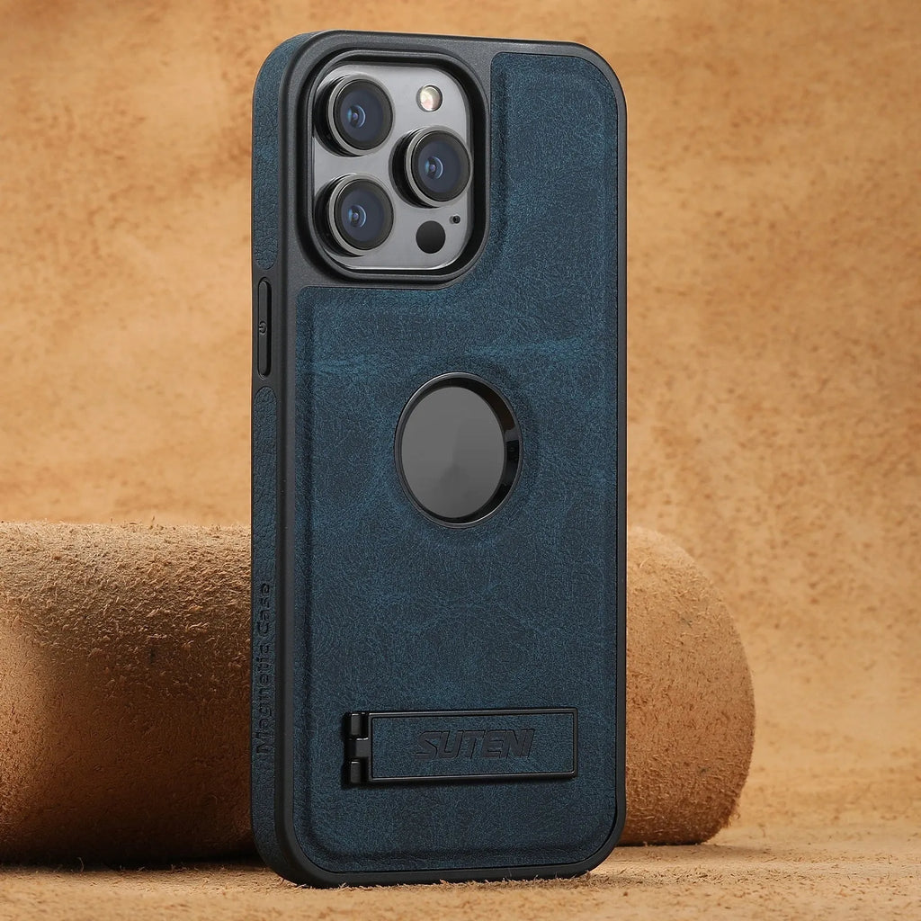 Handmade PU TPU magnetic phone case with stand for Apple iPhone in oil wax brown finish