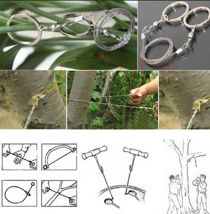 55cm survival wire saw with stainless steel blade and thumb rings for outdoor cutting