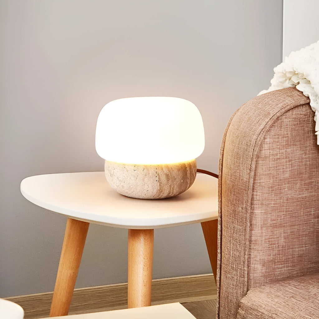 Cream retro bedside lamp with button switch and 18x17cm dimensions