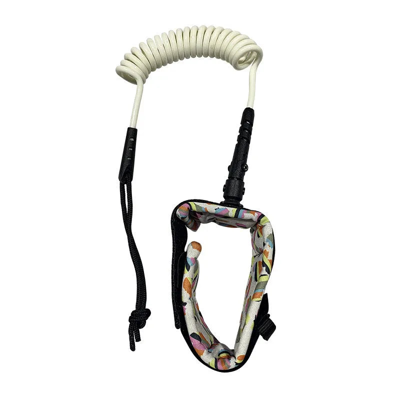 High elastic surfboard hand holding rope showing flexible construction for board transport
