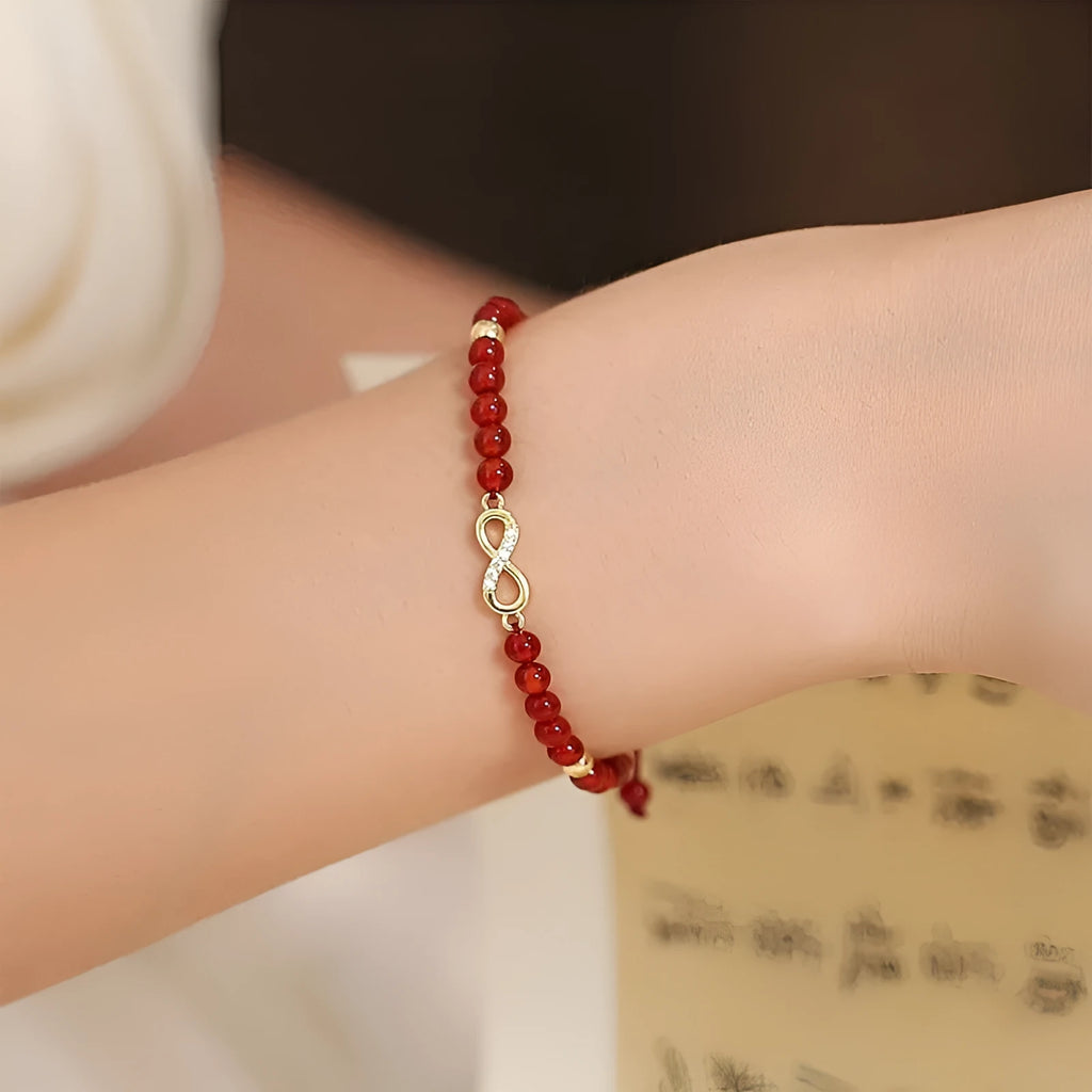 Hand-woven women's bracelet with natural red agate diamond beads in ethnic style design