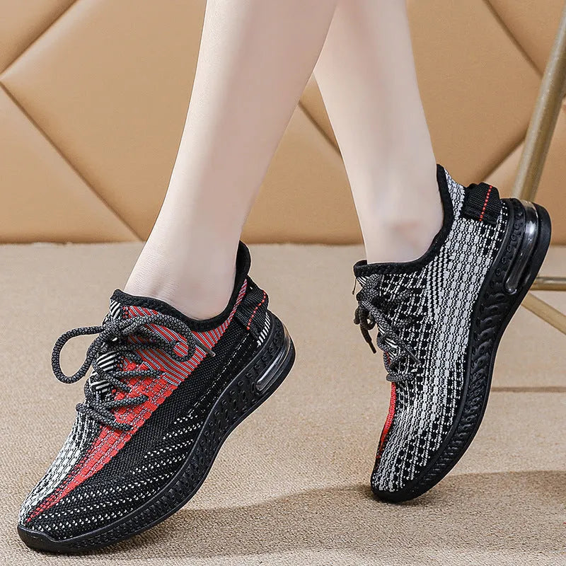 Women's casual lightweight running shoes in black, orange, or purple with round toe and lace-up design