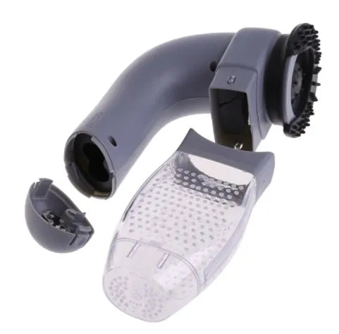 Gray handheld electric pet hair vacuum cleaner with rubber grooming head.