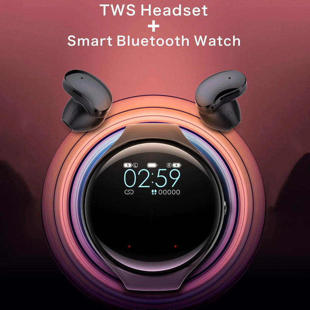Black detachable smart watch and Bluetooth earphone combo with colour screen display